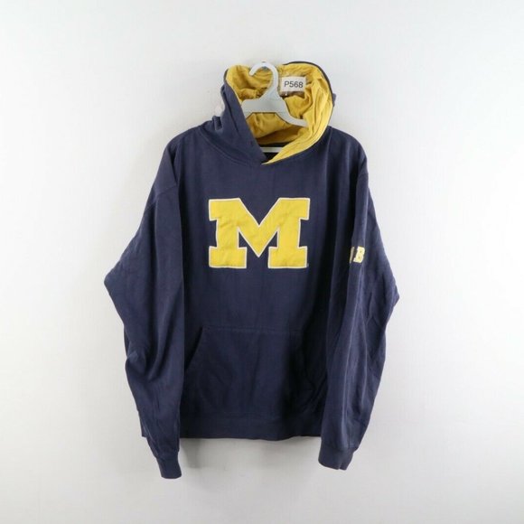 Vintage University of Michigan Block M Hoodie Blue - Picture 1 of 8